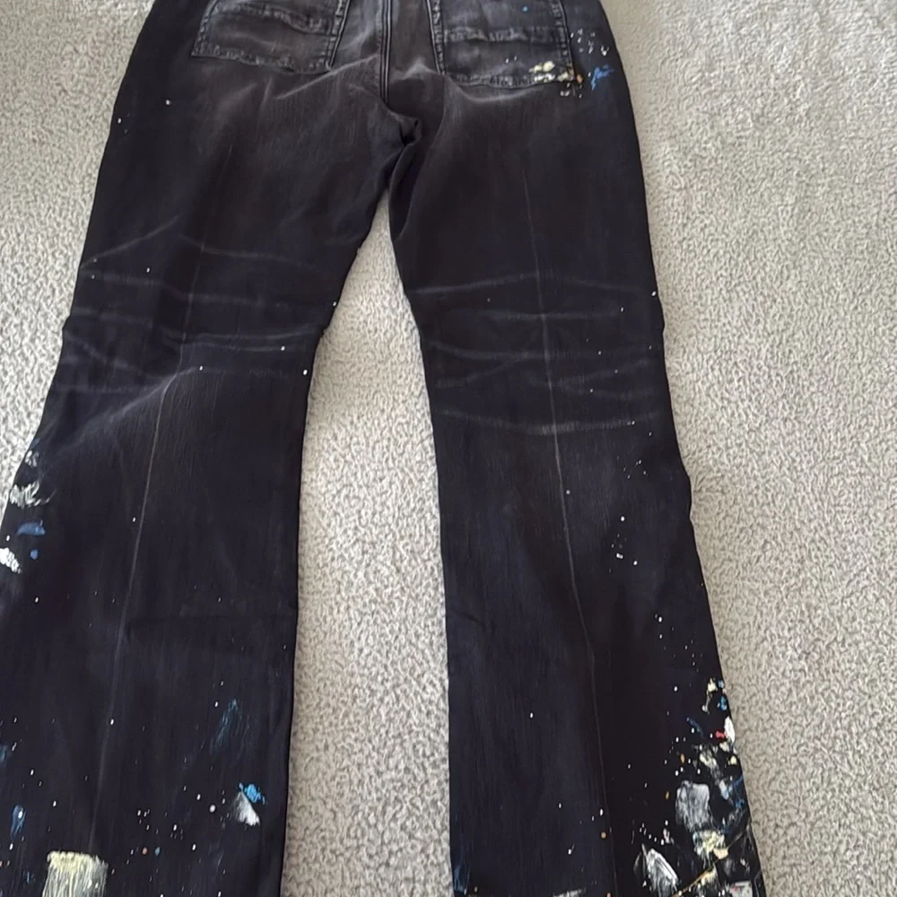 AMIRI Black Flare Wide Leg Jeans with Embellishments Paint size 38